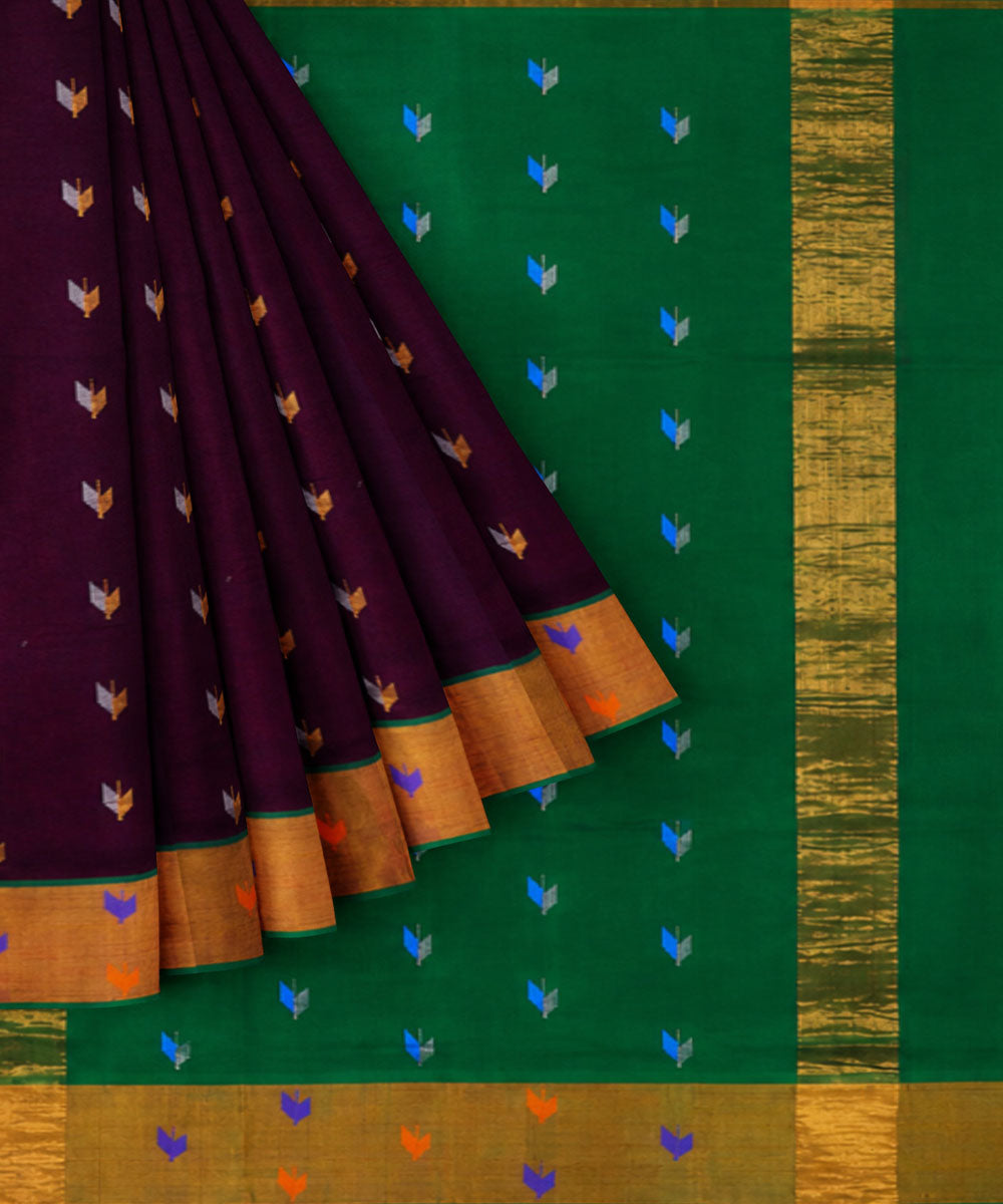 Brown green sico handwoven venkatagiri saree