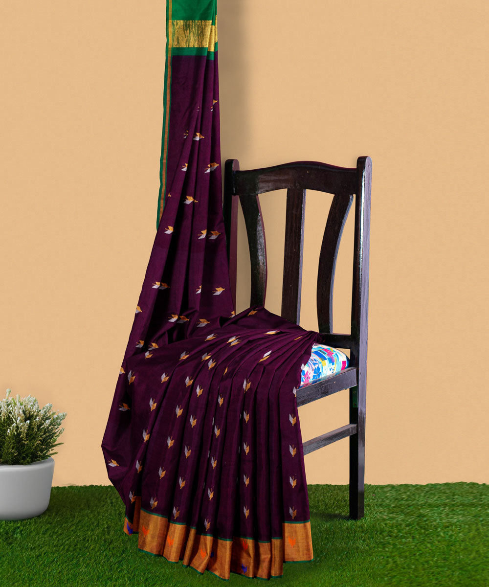Brown green sico handwoven venkatagiri saree