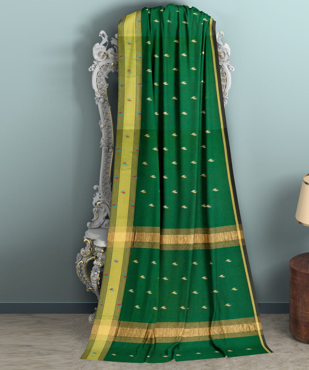 Green beige sico handwoven venkatagiri saree