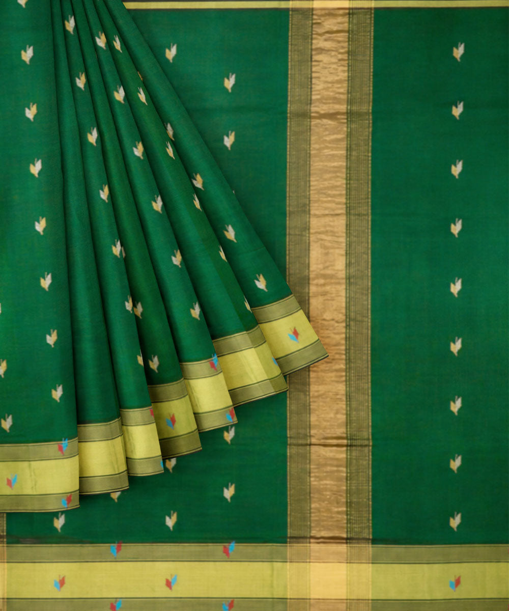 Green beige sico handwoven venkatagiri saree