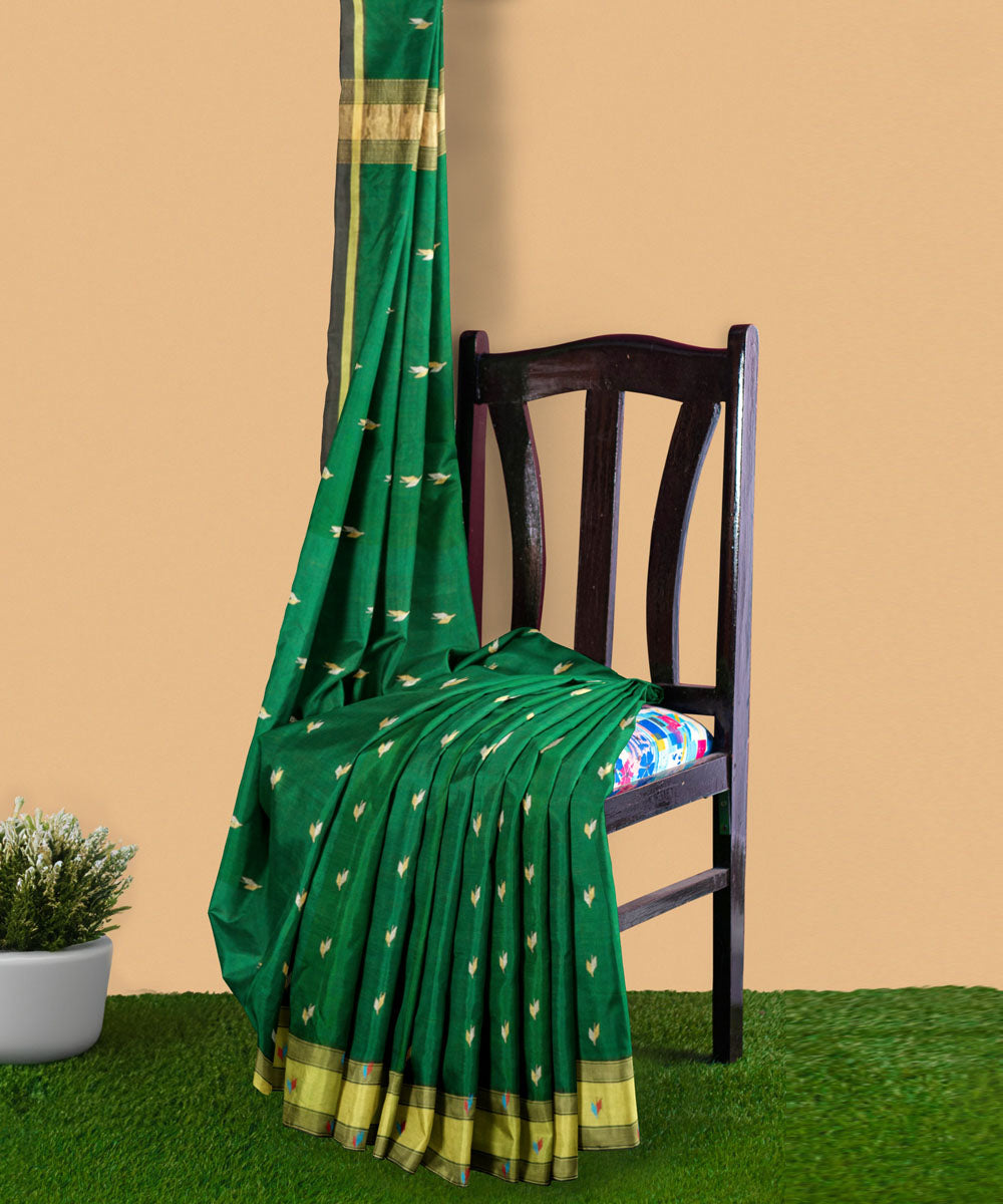 Green beige sico handwoven venkatagiri saree
