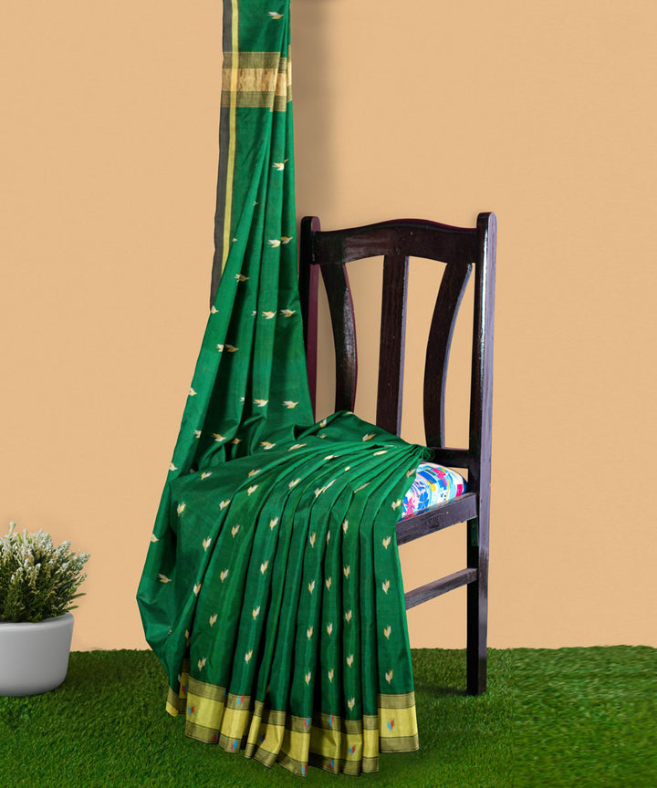 Green beige sico handwoven venkatagiri saree