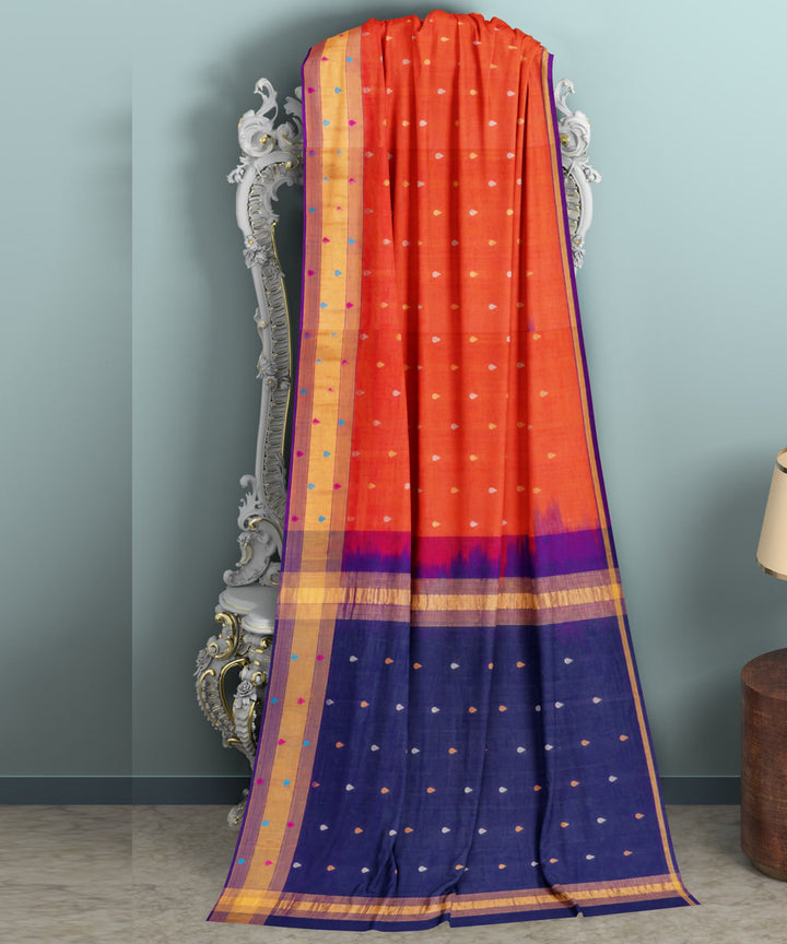 Orange blue sico handwoven venkatagiri saree