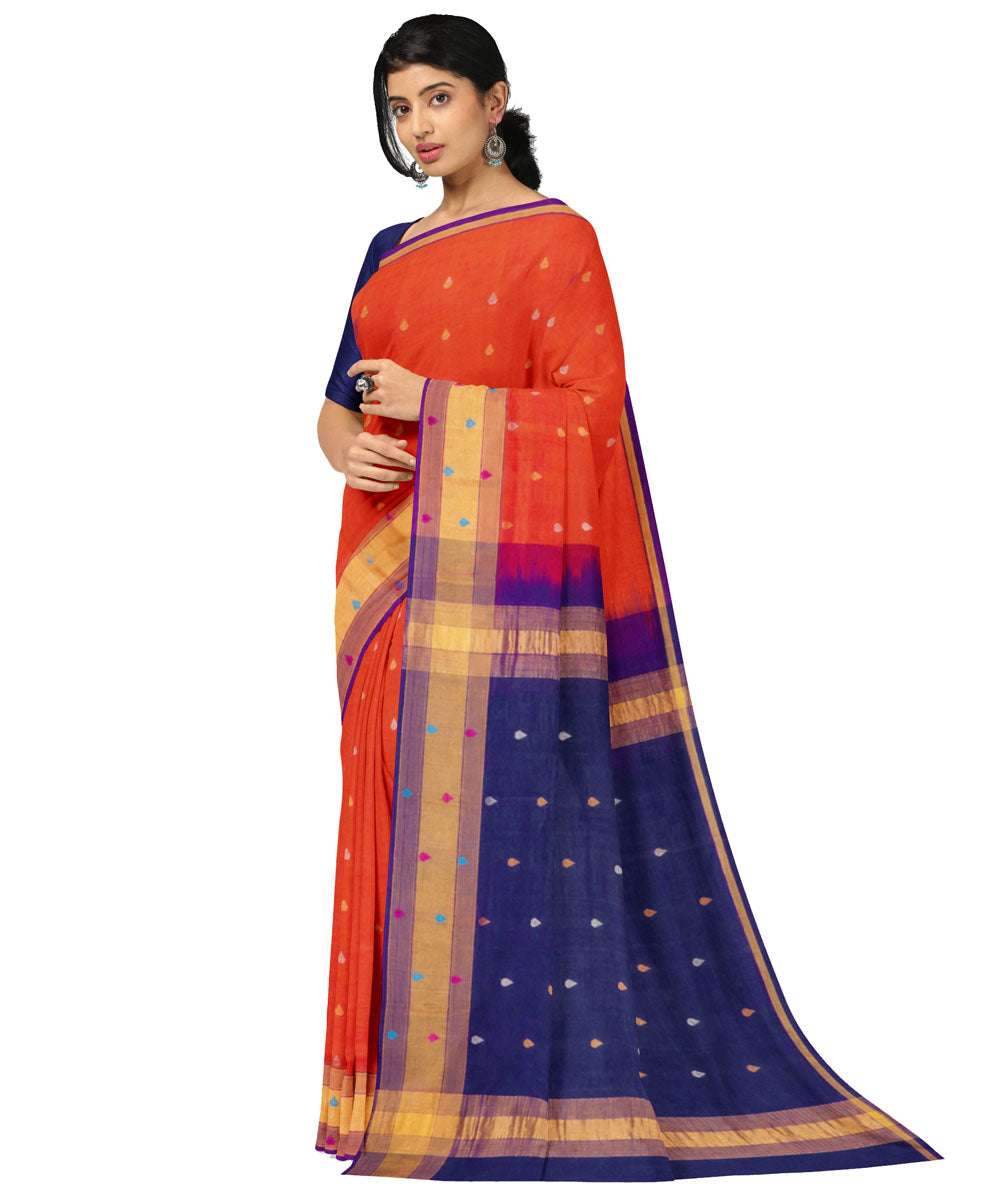 Orange blue sico handwoven venkatagiri saree
