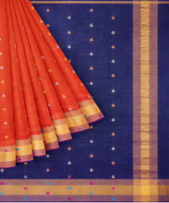Orange blue sico handwoven venkatagiri saree