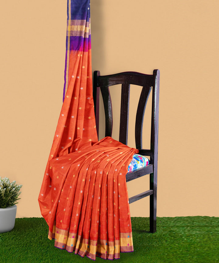 Orange blue sico handwoven venkatagiri saree
