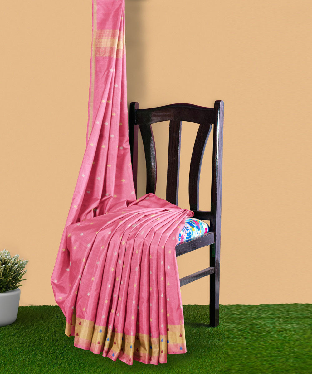 Light pink beige sico handwoven venkatagiri saree