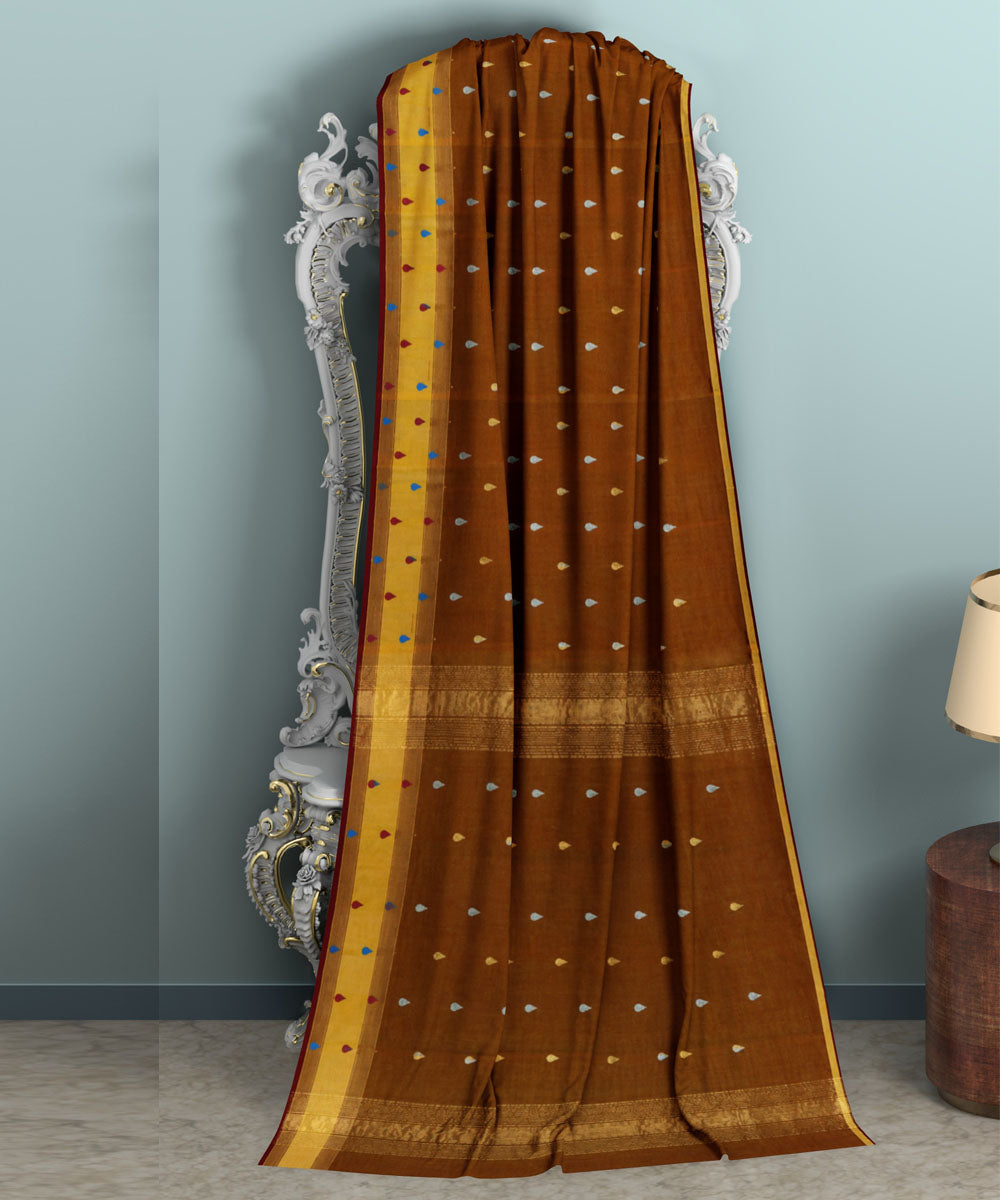 Brown beige sico handwoven venkatagiri saree