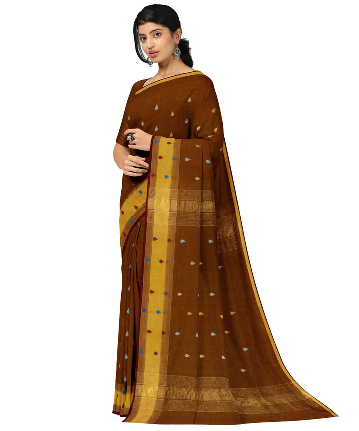 Brown beige sico handwoven venkatagiri saree