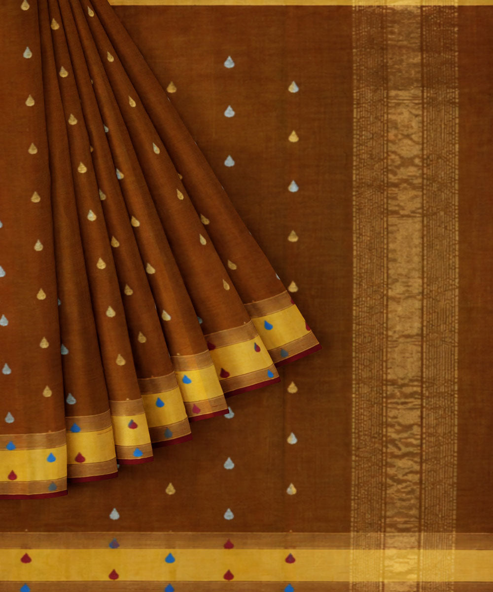 Brown beige sico handwoven venkatagiri saree
