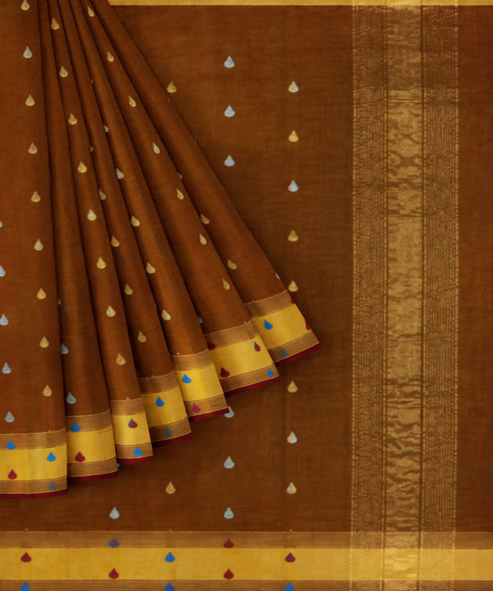 Brown beige sico handwoven venkatagiri saree
