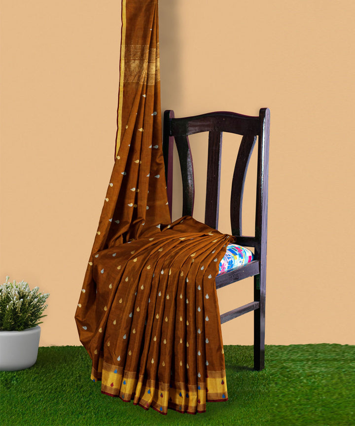 Brown beige sico handwoven venkatagiri saree