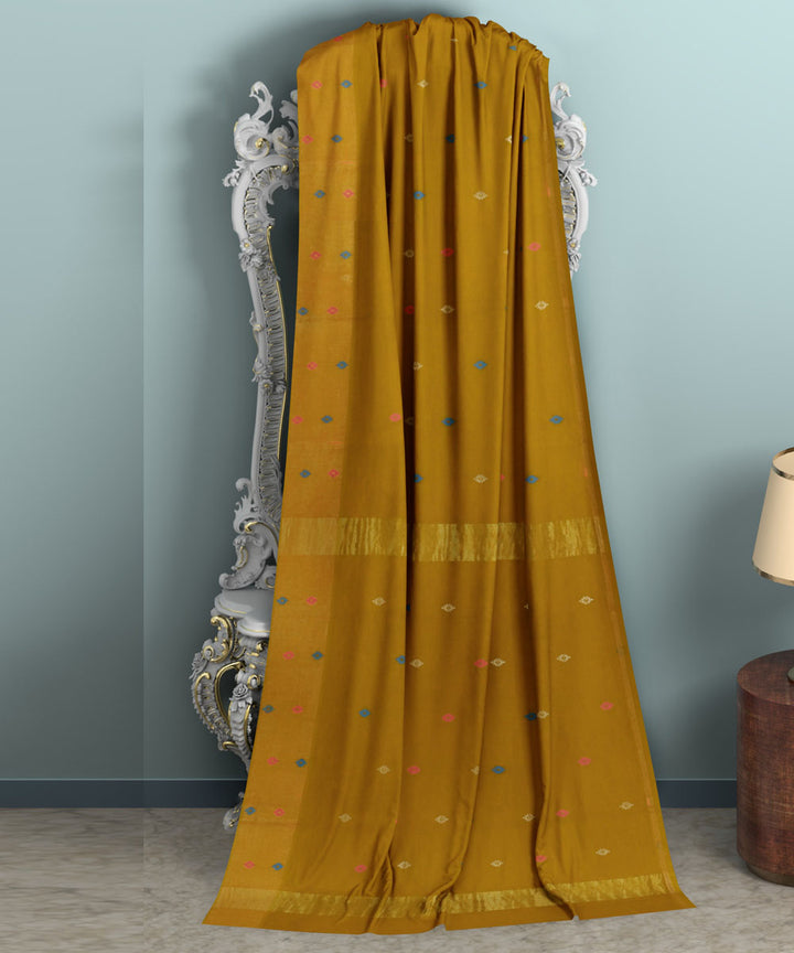 Mustard yellow brown sico handwoven venkatagiri saree
