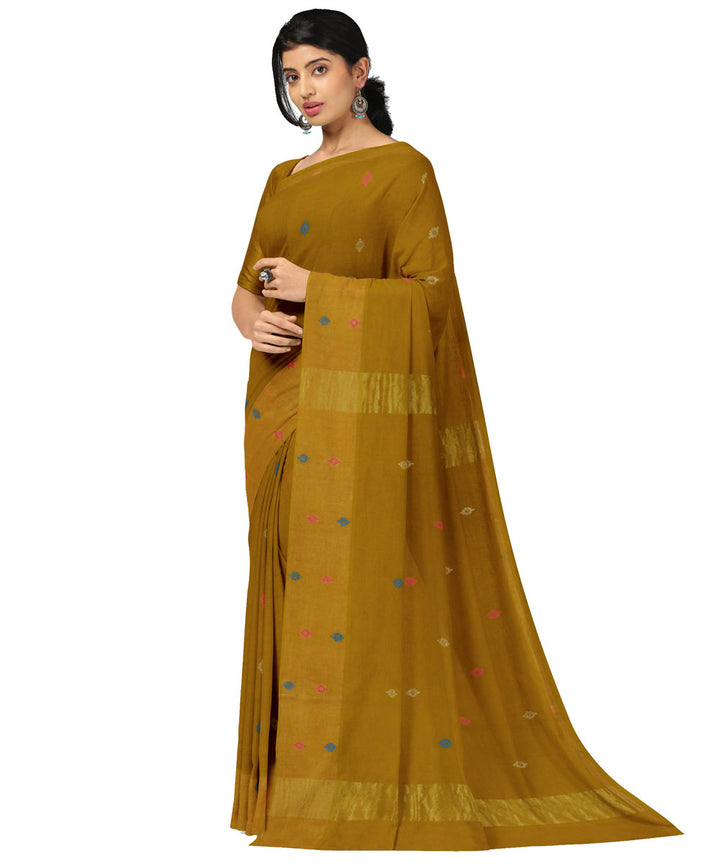 Mustard yellow brown sico handwoven venkatagiri saree