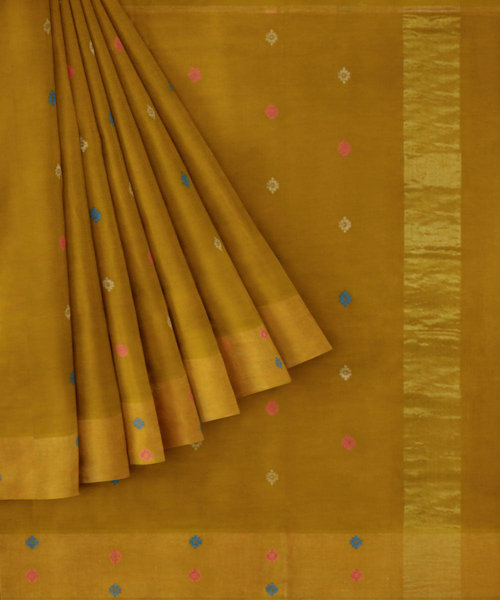 Mustard yellow brown sico handwoven venkatagiri saree