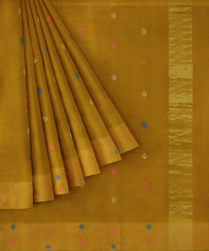 Mustard yellow brown sico handwoven venkatagiri saree
