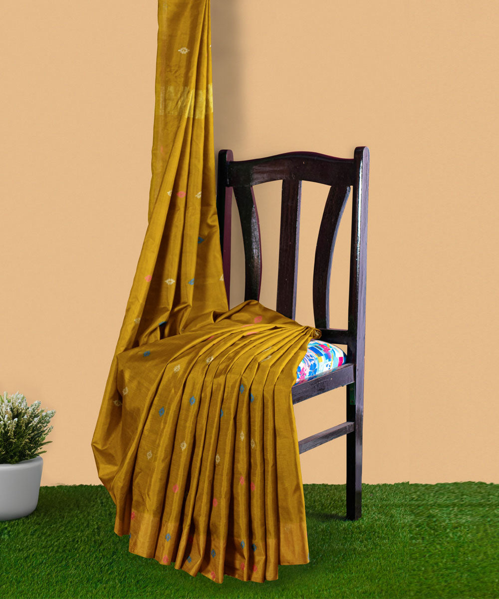 Mustard yellow brown sico handwoven venkatagiri saree