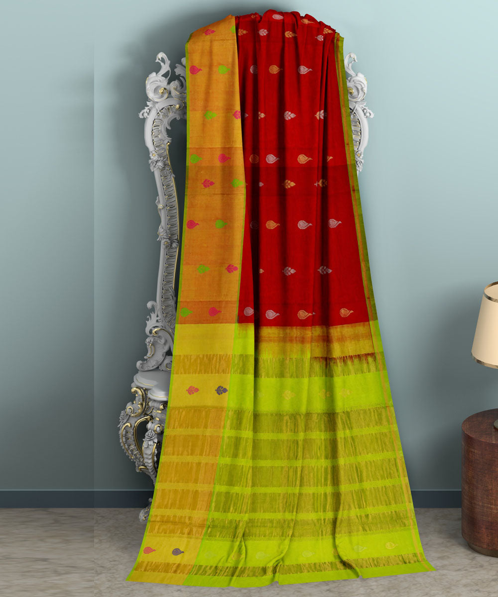 Red light green sico handwoven venkatagiri saree