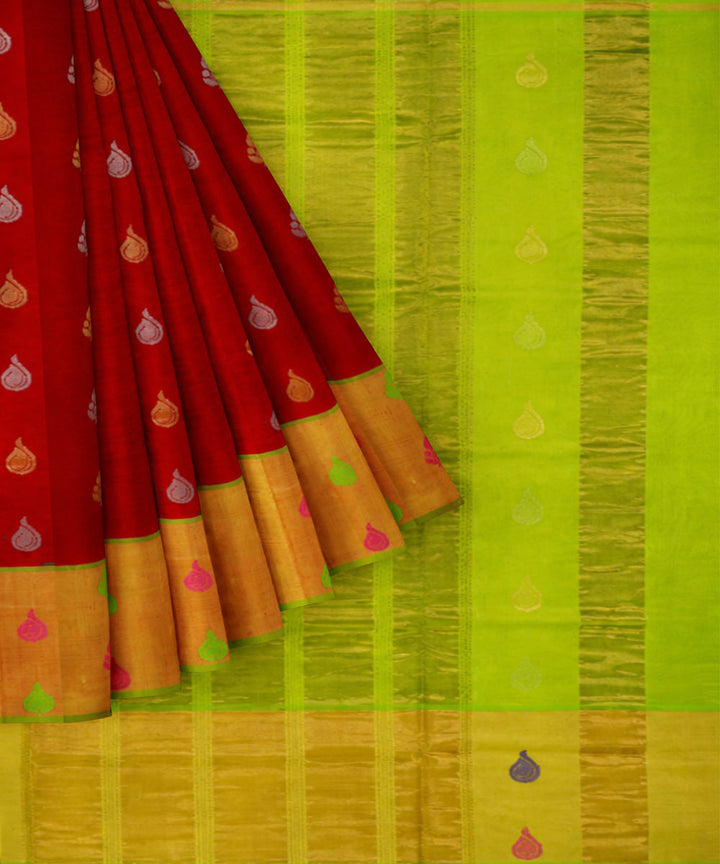 Red light green sico handwoven venkatagiri saree