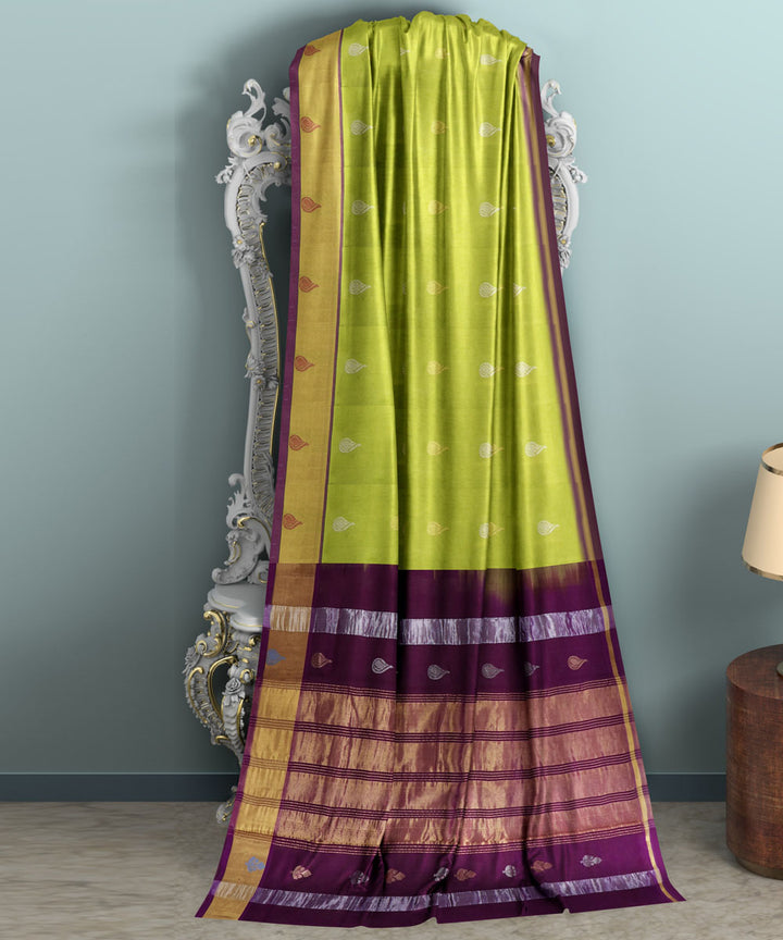 Light green Maroon Cotton Silk handwoven venkatgiri saree