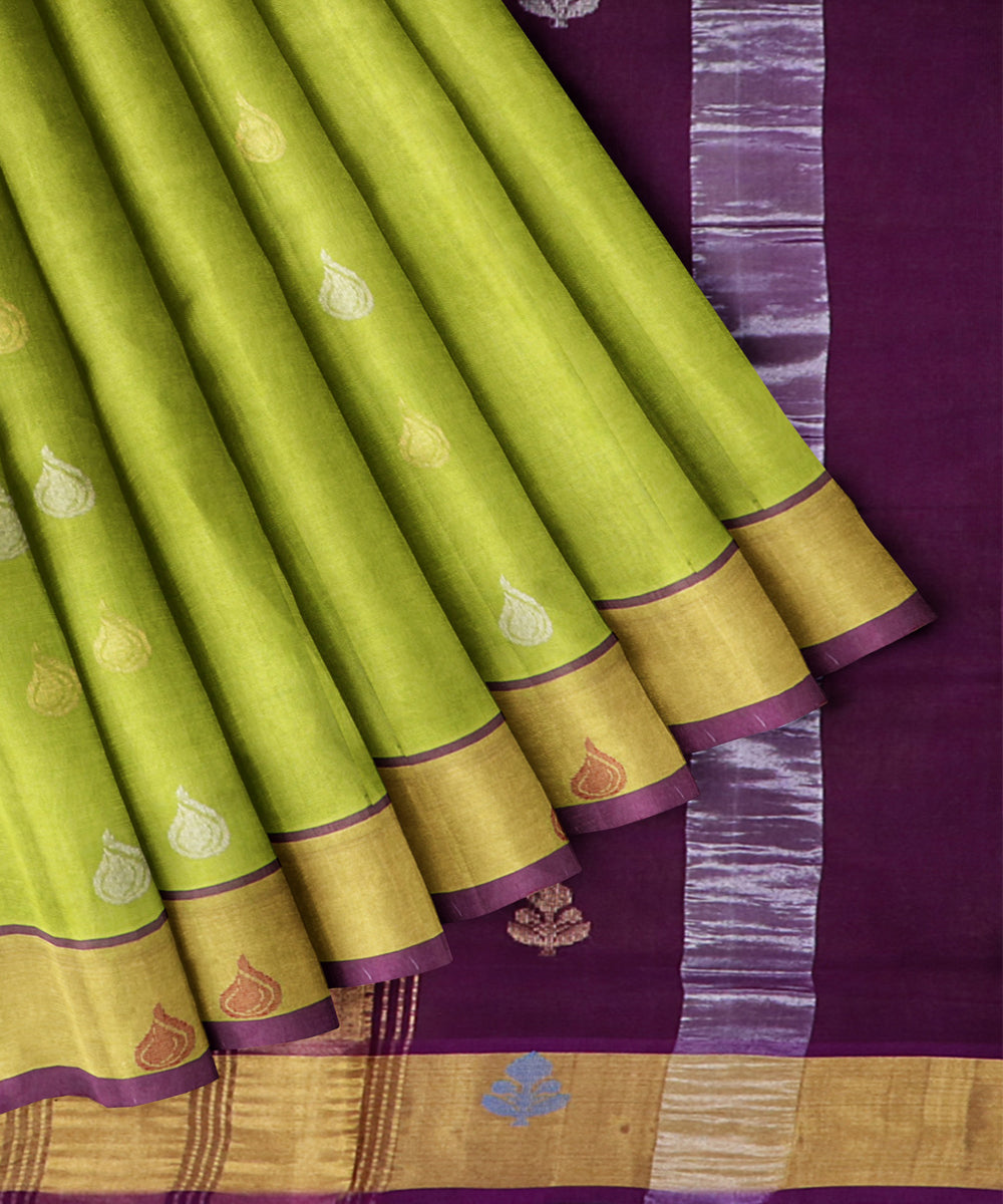 Light green Maroon Cotton Silk handwoven venkatgiri saree