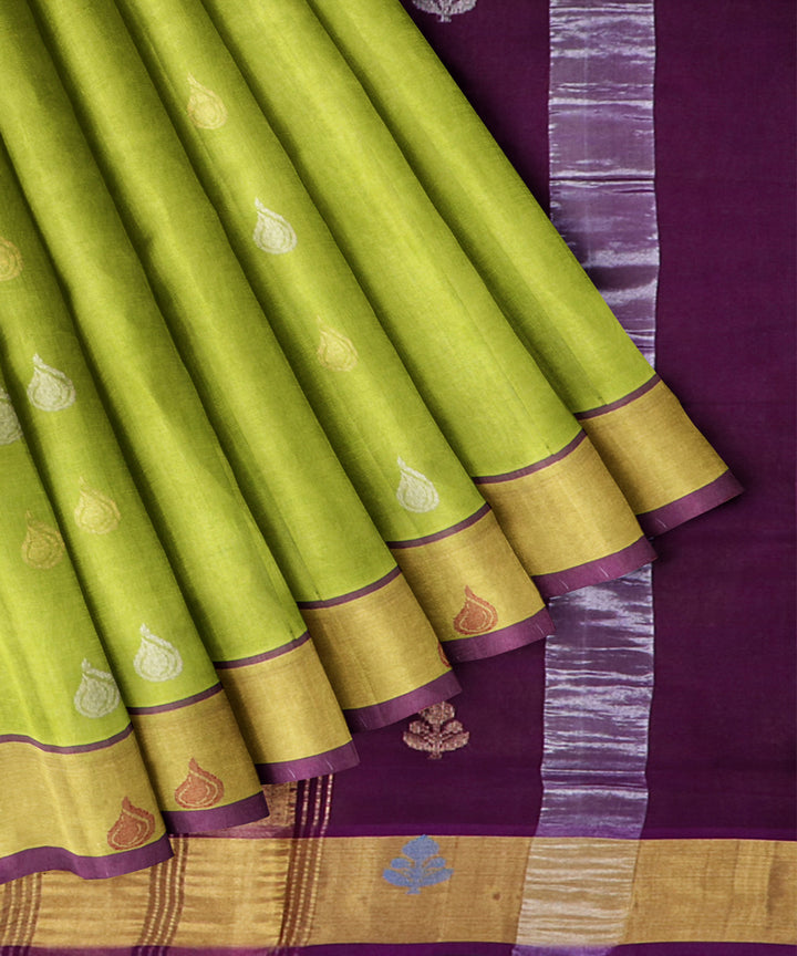 Light green Maroon Cotton Silk handwoven venkatgiri saree