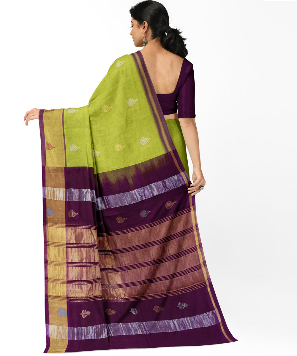 Light green Maroon Cotton Silk handwoven venkatgiri saree