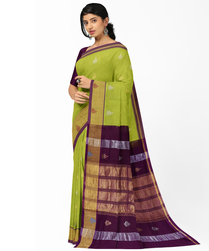 Light green Maroon Cotton Silk handwoven venkatgiri saree
