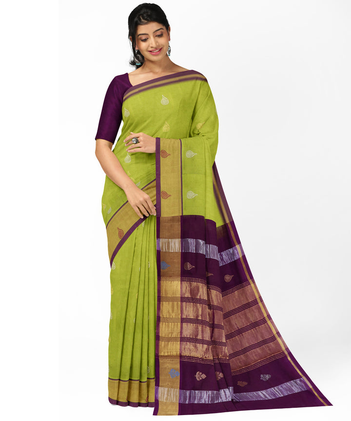 Light green Maroon Cotton Silk handwoven venkatgiri saree