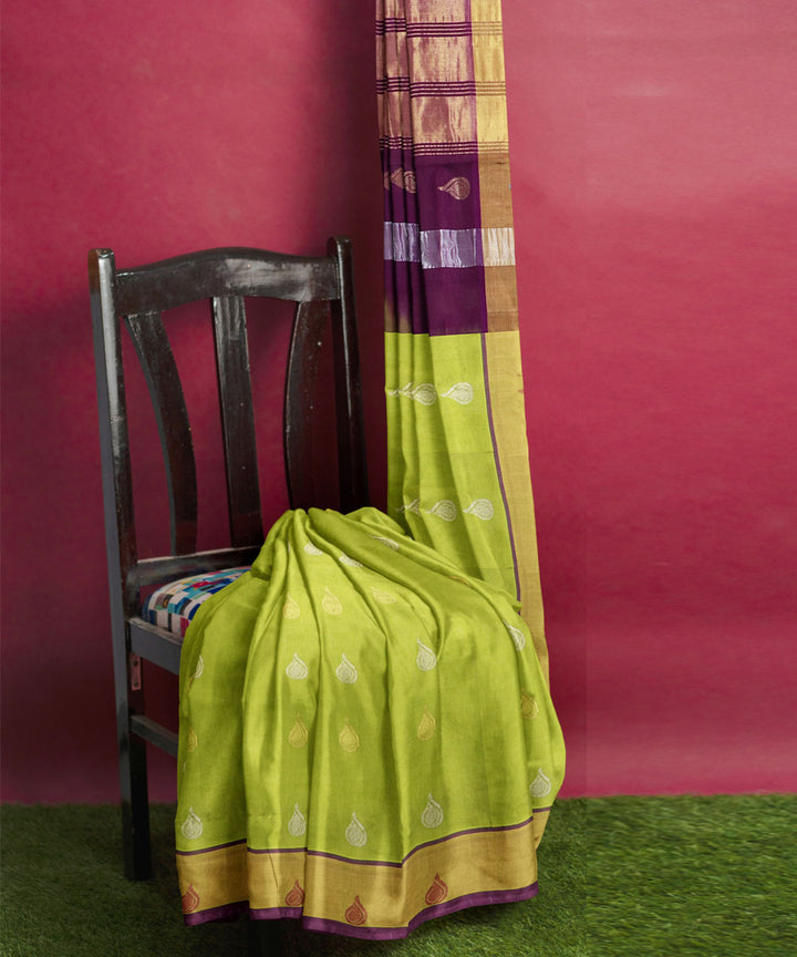 Light green Maroon Cotton Silk handwoven venkatgiri saree