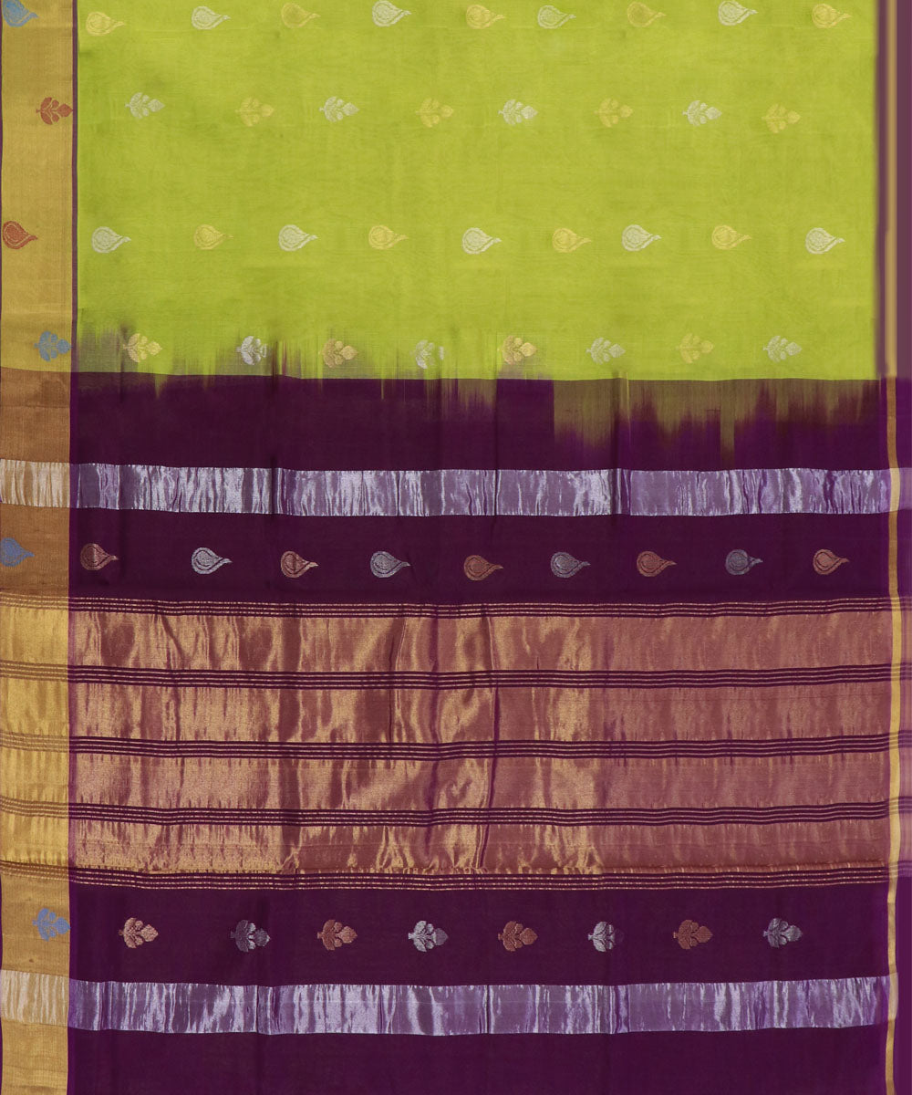 Light green Maroon Cotton Silk handwoven venkatgiri saree