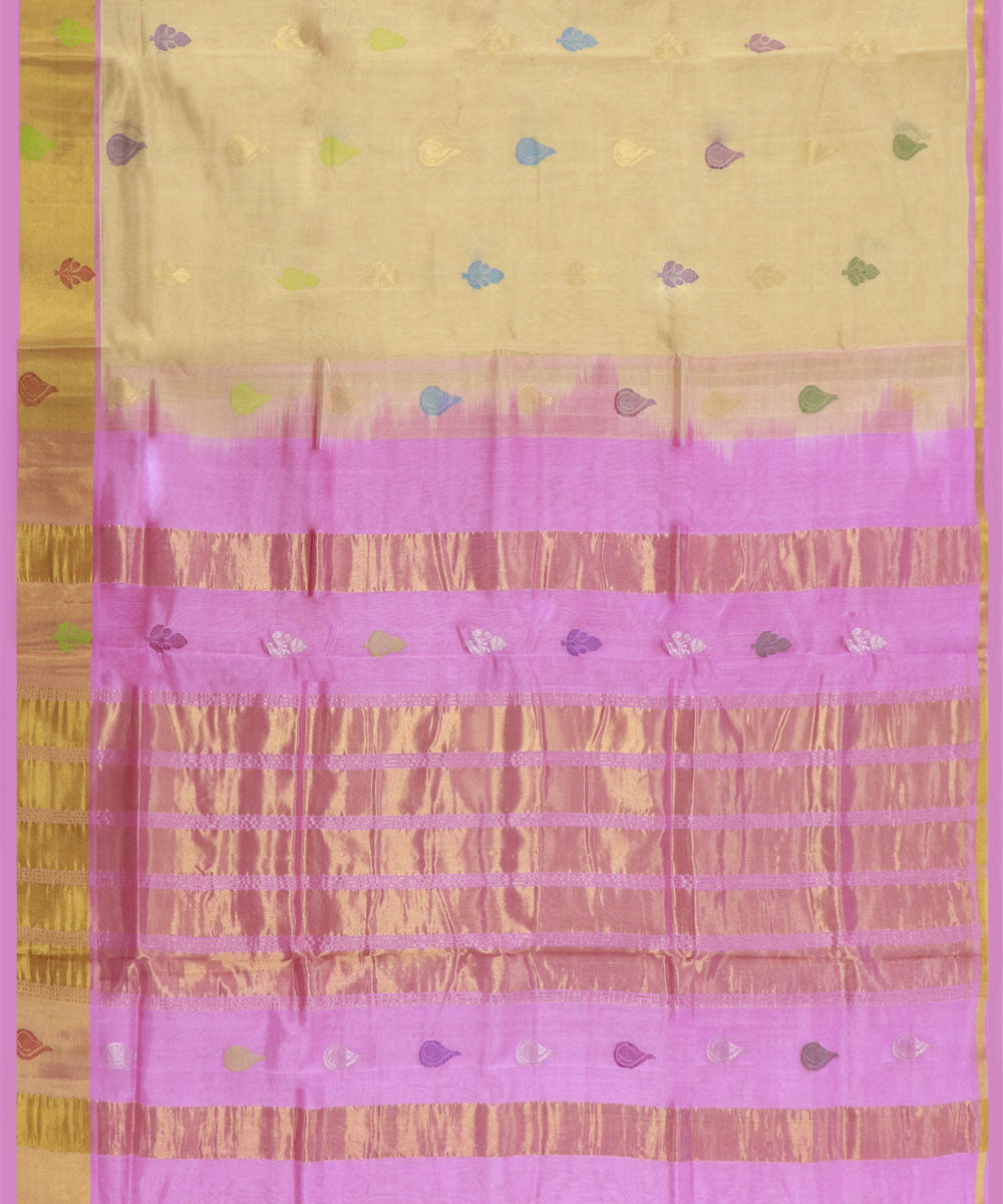 cream lavender Cotton Silk handwoven venkatagiri saree