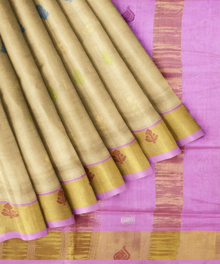 cream lavender Cotton Silk handwoven venkatagiri saree