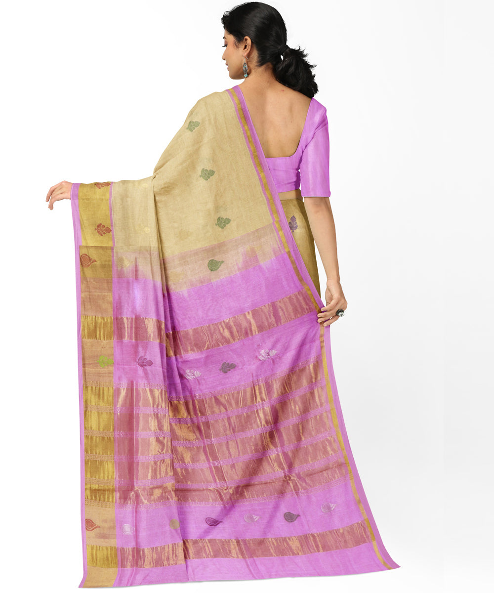 cream lavender Cotton Silk handwoven venkatagiri saree