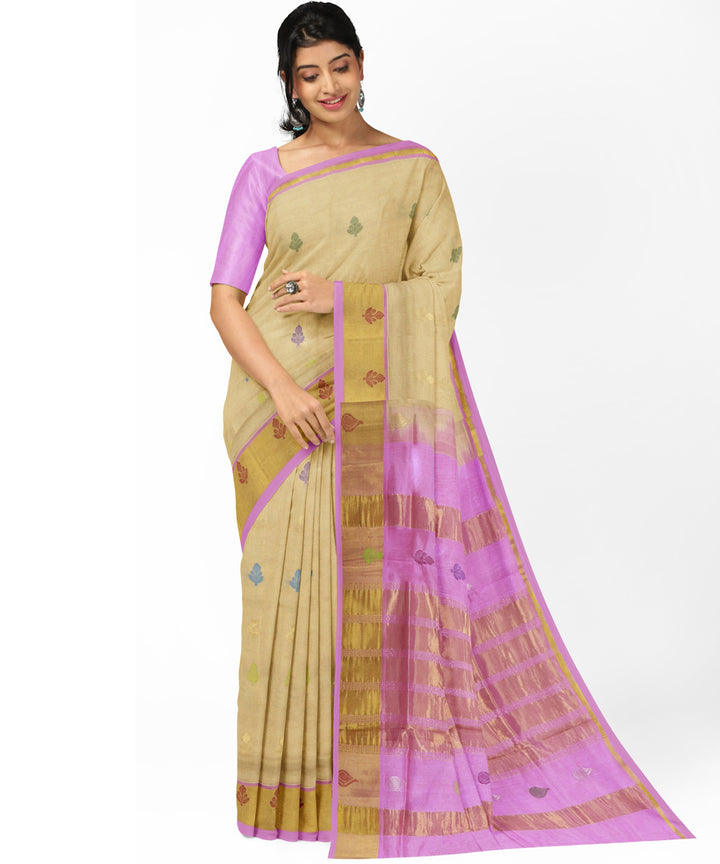 cream lavender Cotton Silk handwoven venkatagiri saree