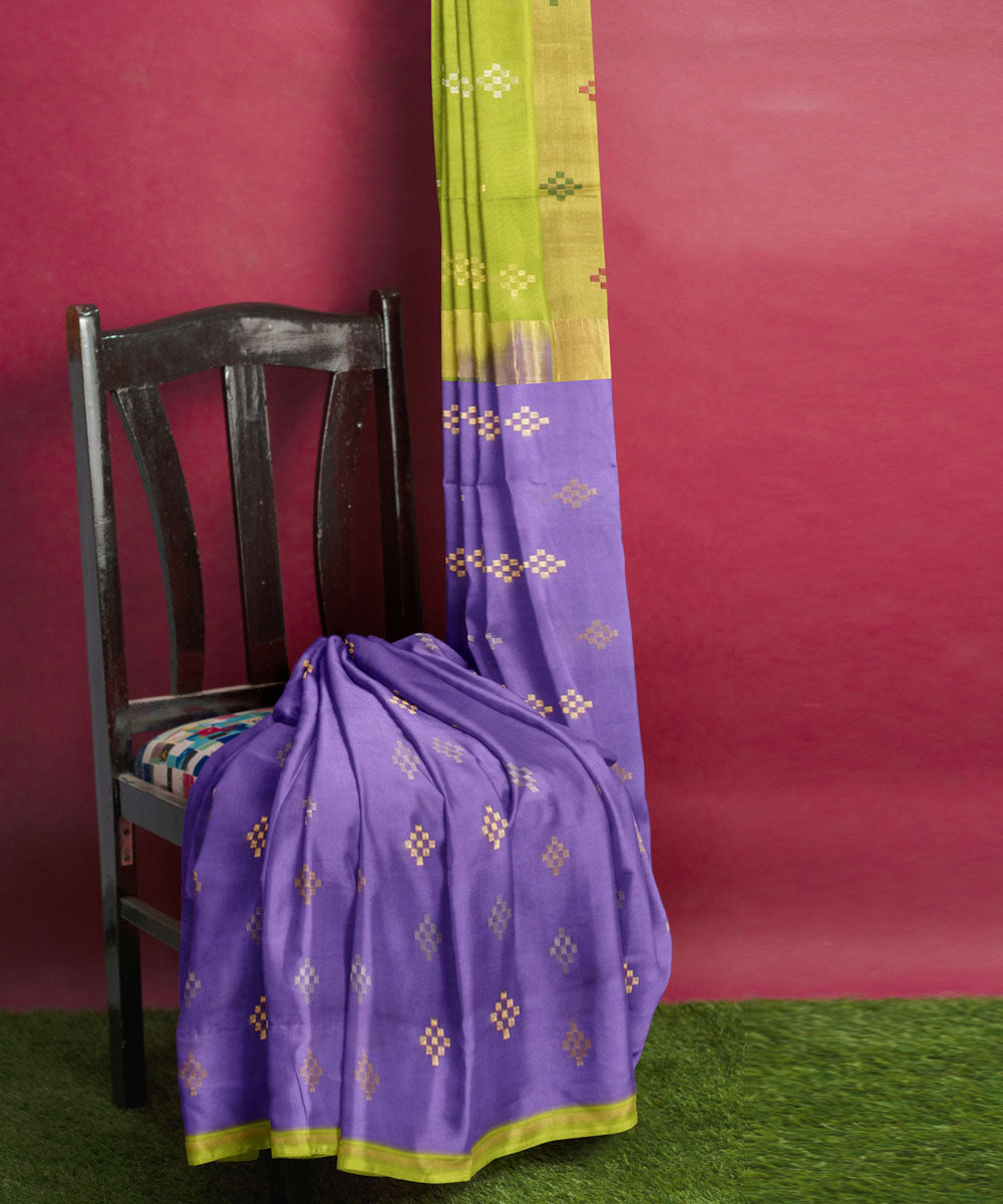 Purple green Cotton Silk handwoven Venkatagiri Saree