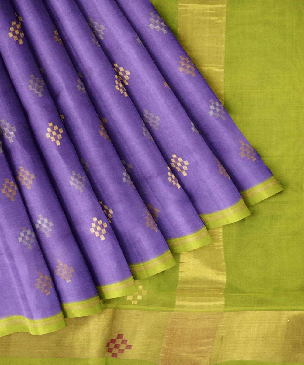 Purple green Cotton Silk handwoven Venkatagiri Saree