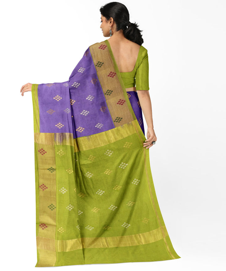 Purple green Cotton Silk handwoven Venkatagiri Saree