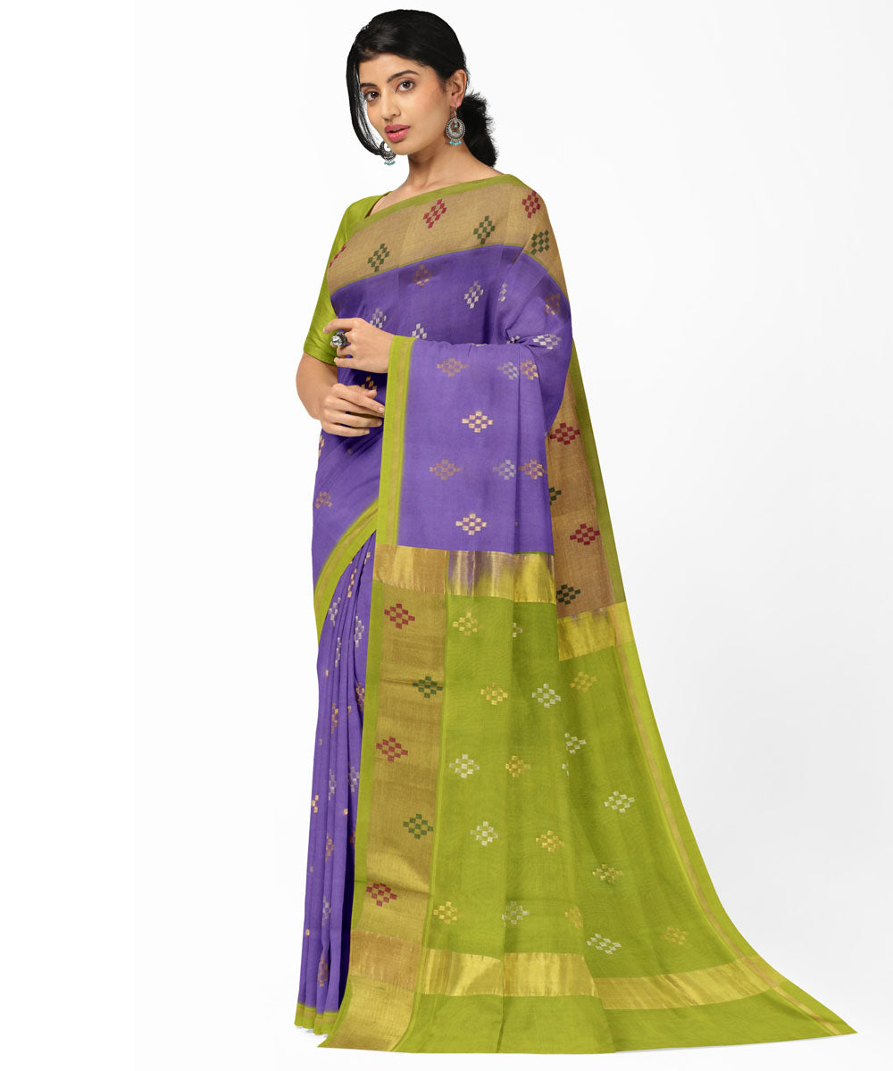 Purple green Cotton Silk handwoven Venkatagiri Saree
