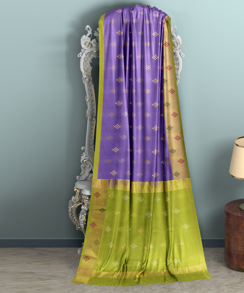 Purple green Cotton Silk handwoven Venkatagiri Saree