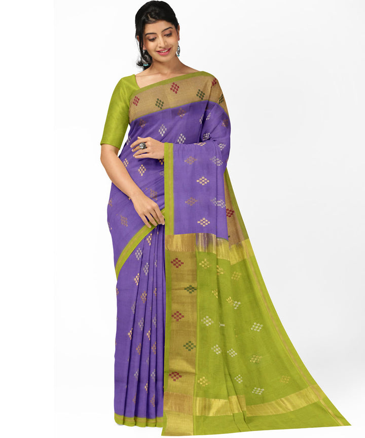 Purple green Cotton Silk handwoven Venkatagiri Saree