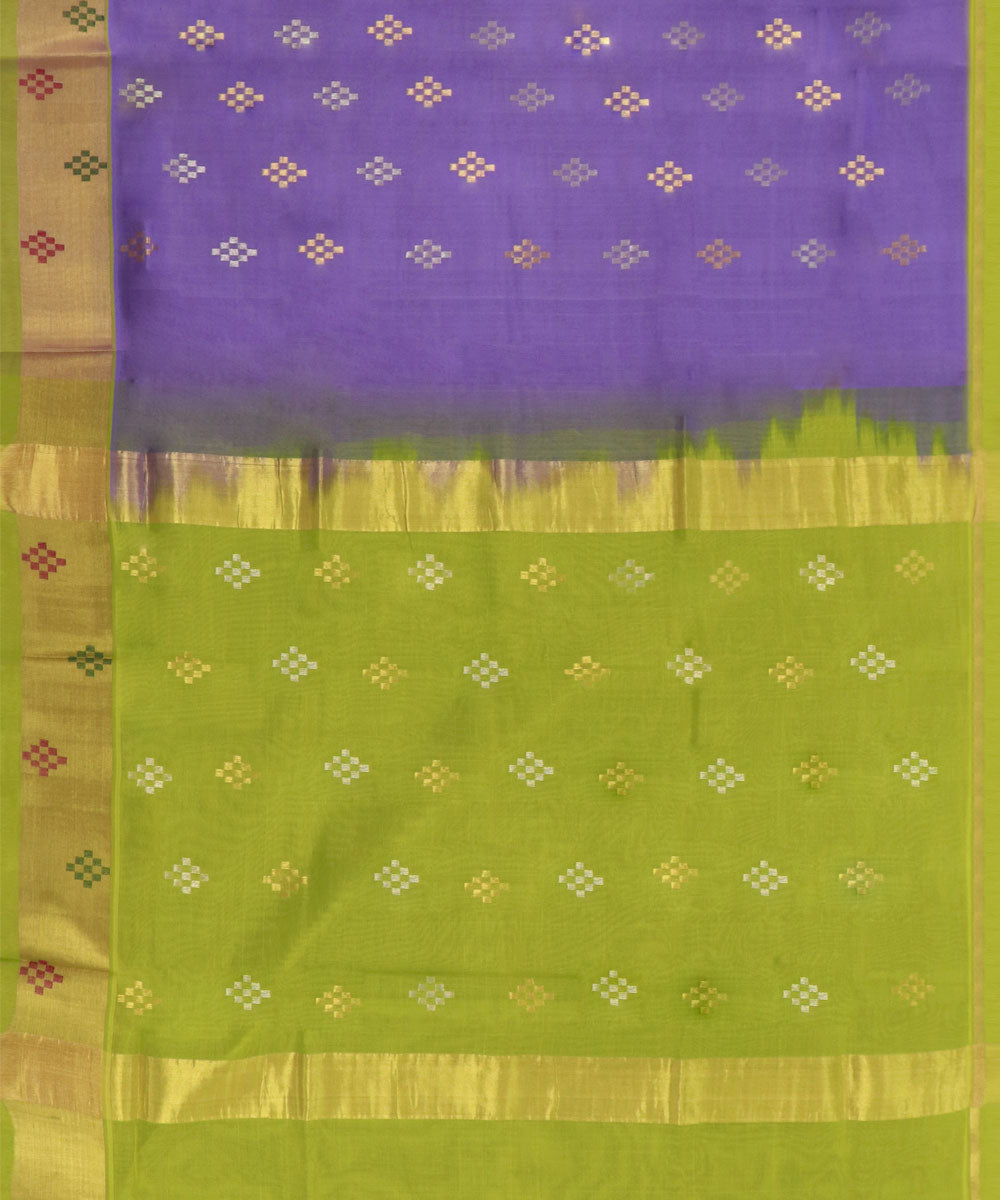Purple green Cotton Silk handwoven Venkatagiri Saree