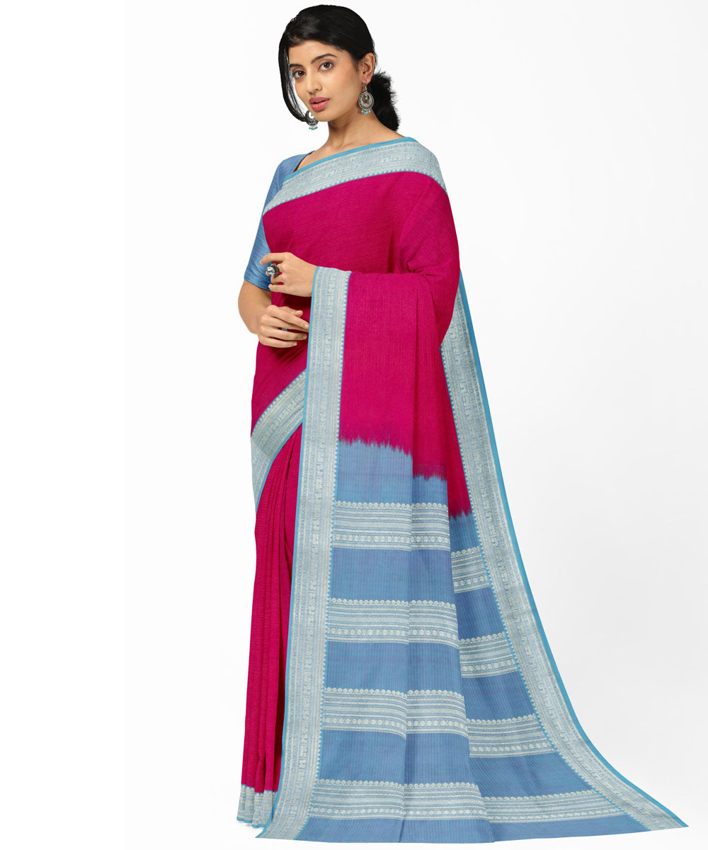Pink blue silk handloom venkatagiri saree