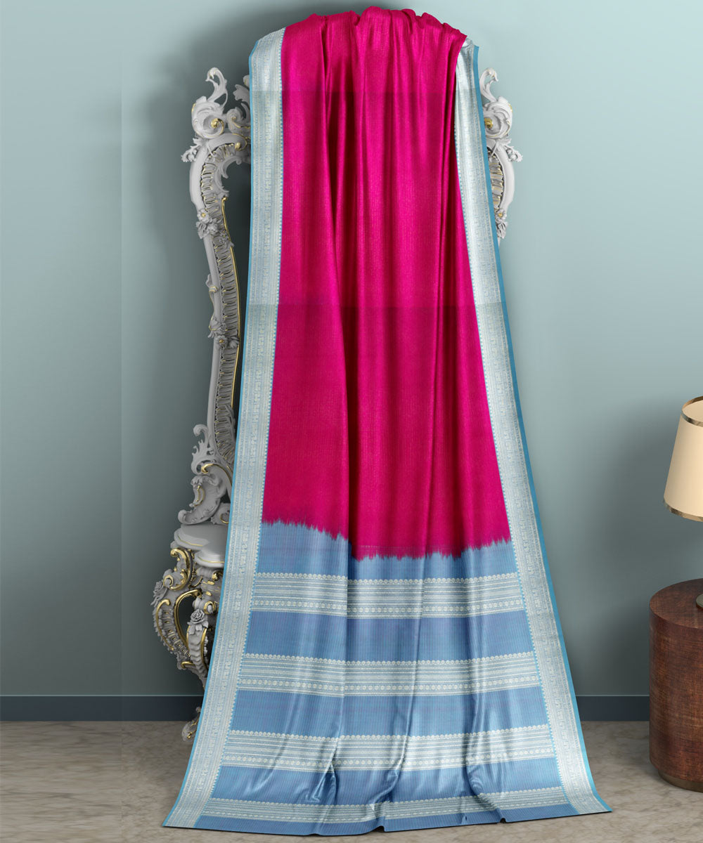 Pink blue silk handloom venkatagiri saree