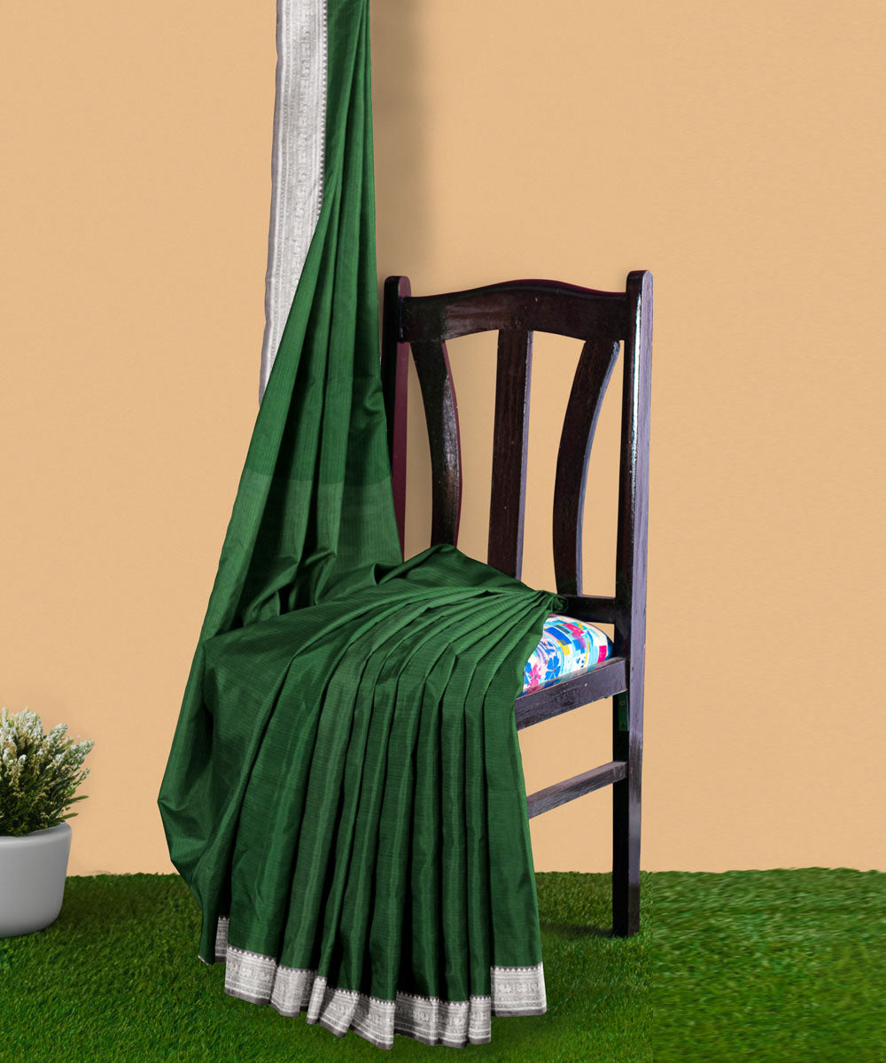 Green white silk handwoven venkatagiri saree