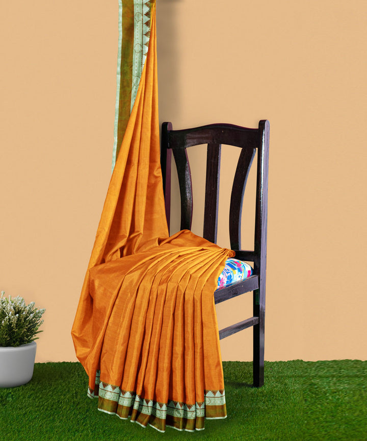 Orange olive silk handwoven venkatagiri saree