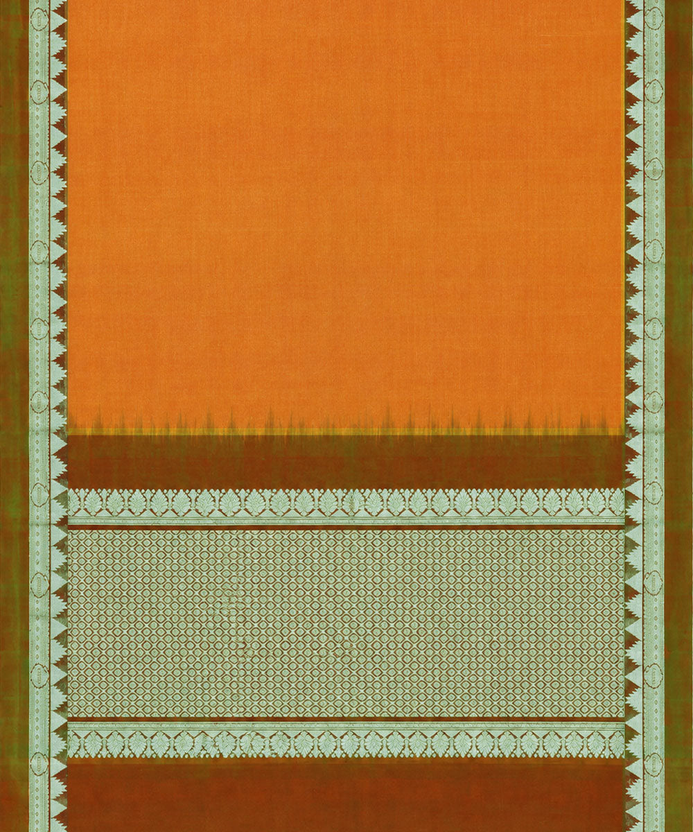 Orange olive silk handwoven venkatagiri saree