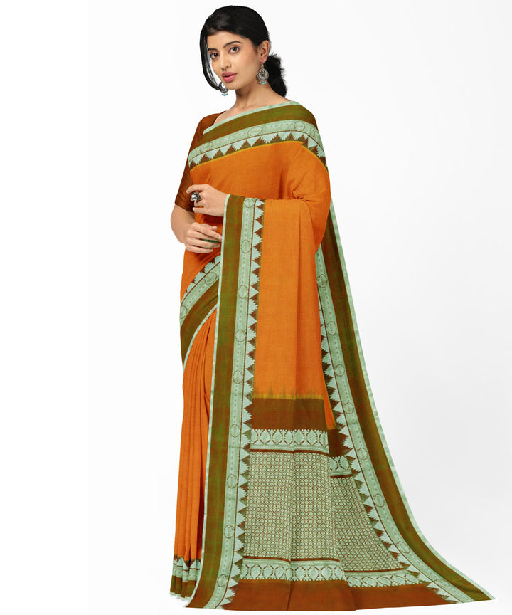 Orange olive silk handwoven venkatagiri saree
