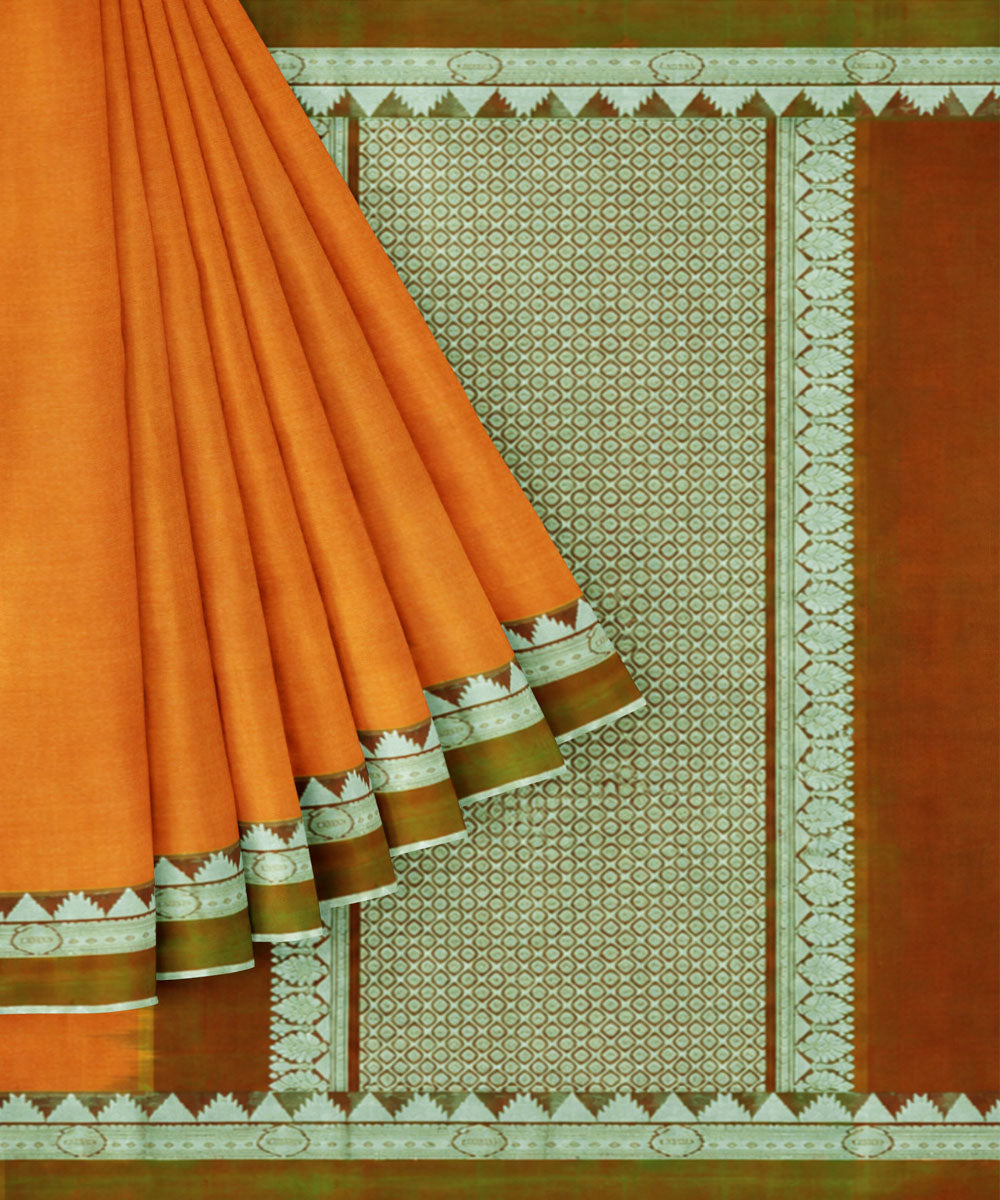 Orange olive silk handwoven venkatagiri saree