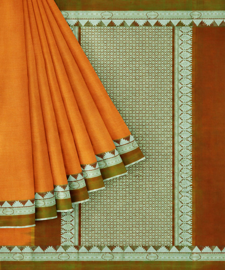Orange olive silk handwoven venkatagiri saree